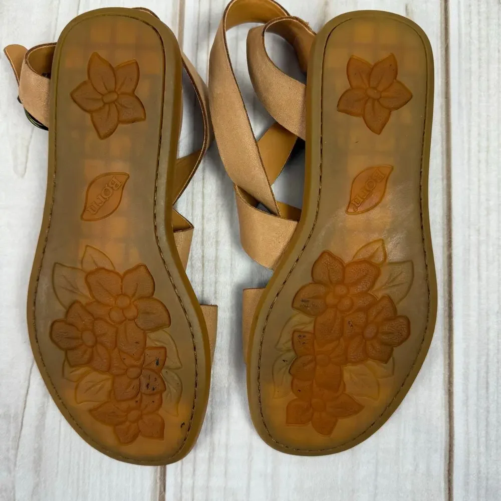 BORN Womens Tan Leather Strappy Ankle Strap Sandals‎ Size 7